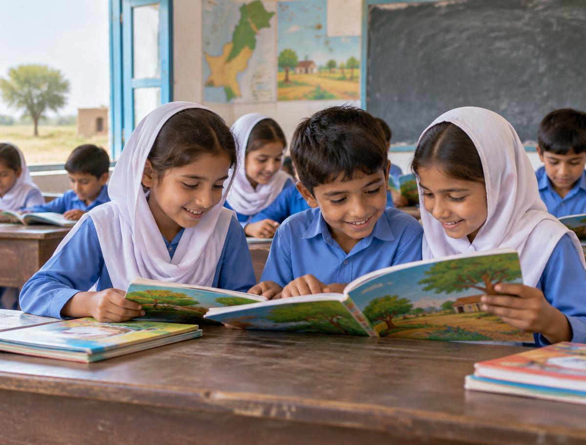 Students reading together