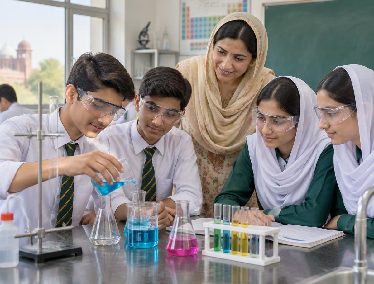 Students learning chemistry